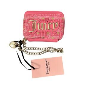 NWT Juicy Couture Plush Velour Wallet Pink Gold Hearts Small With Charm